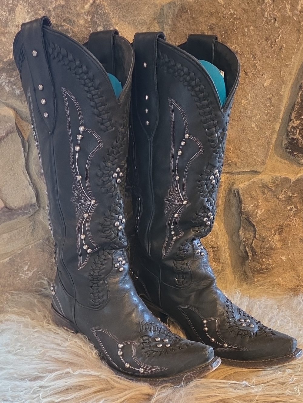 LANE Black Western Studded COSSETTE Leather tall Boots